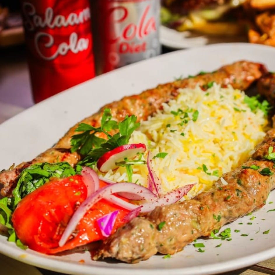 (LS) Kofta Kebab Rice and Salad.