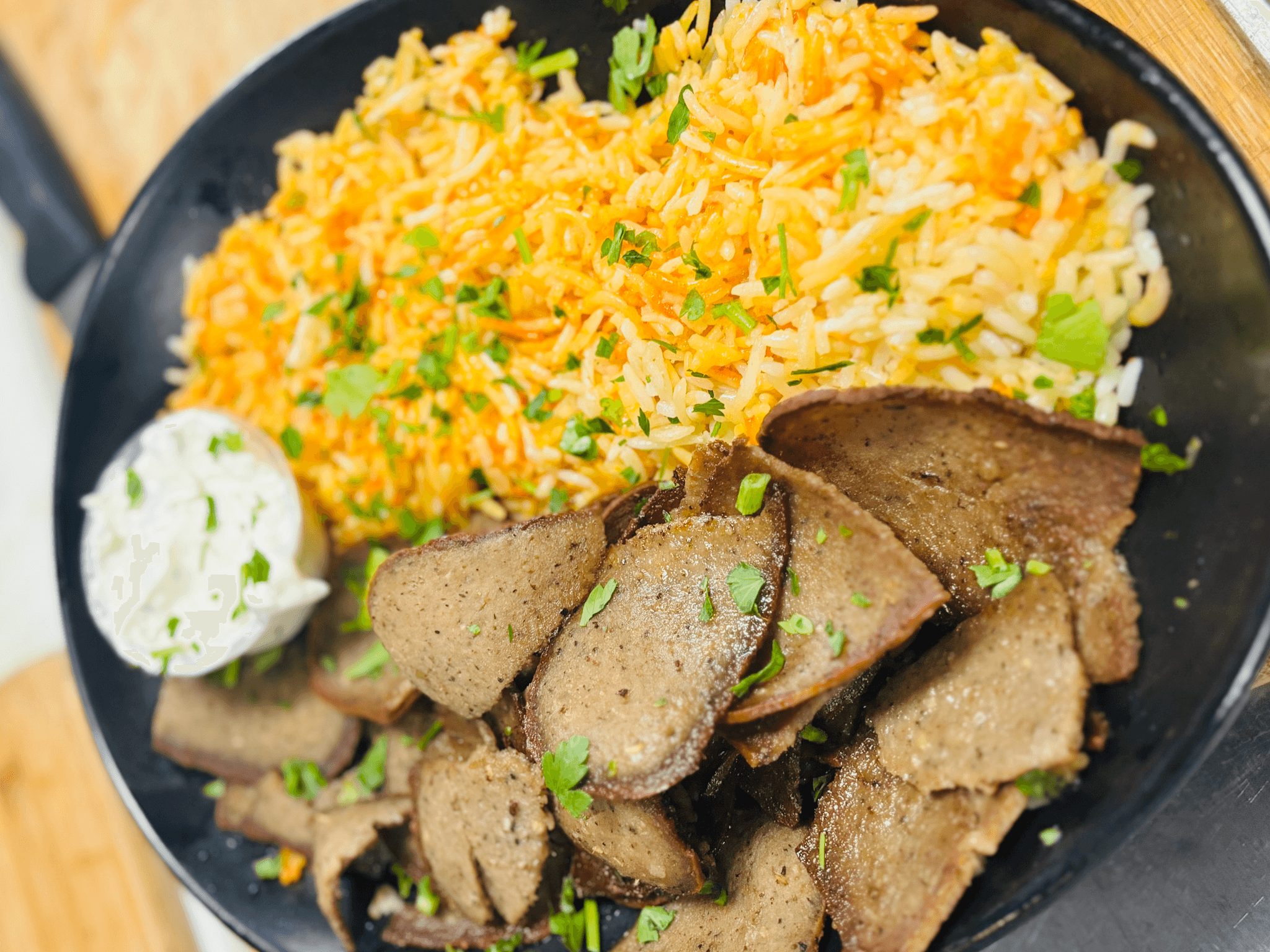 (LS) Lamb Gyro Rice and Salad.