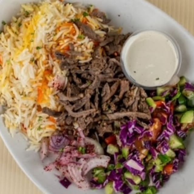 (LS) Beef Shawarma Rice and Salad.