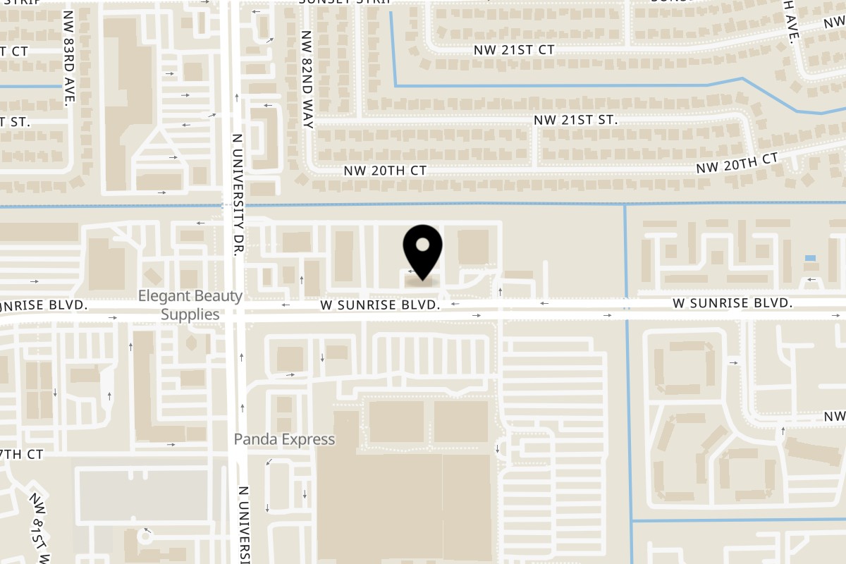 Map showing the location of Olivo Mediterranean Cuisine on 7815 W Sunrise Blvd in Plantation